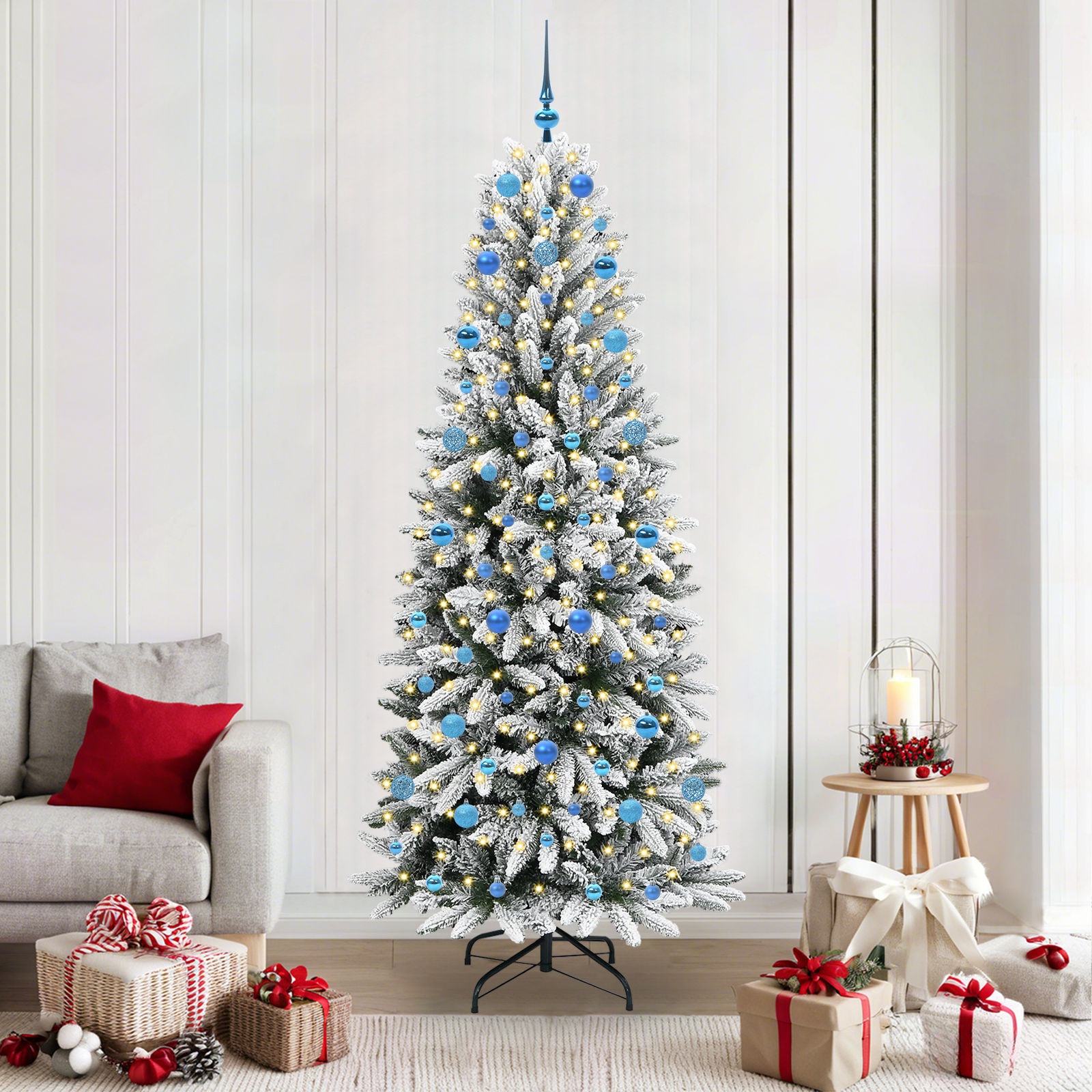 Dirbtinė Kalėdų eglutė FROST EMBER, su 300 LED stovu Balta 210 cm.