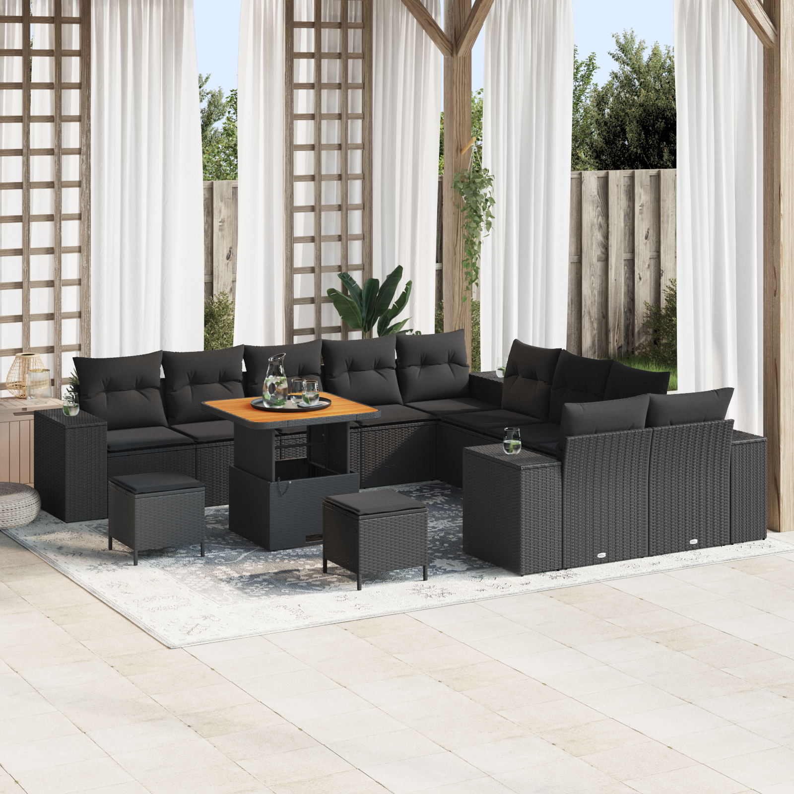 Sodo Sofų Rinkinys su pagalve 13 pcs Juoda 80 x 80 x 71 cm