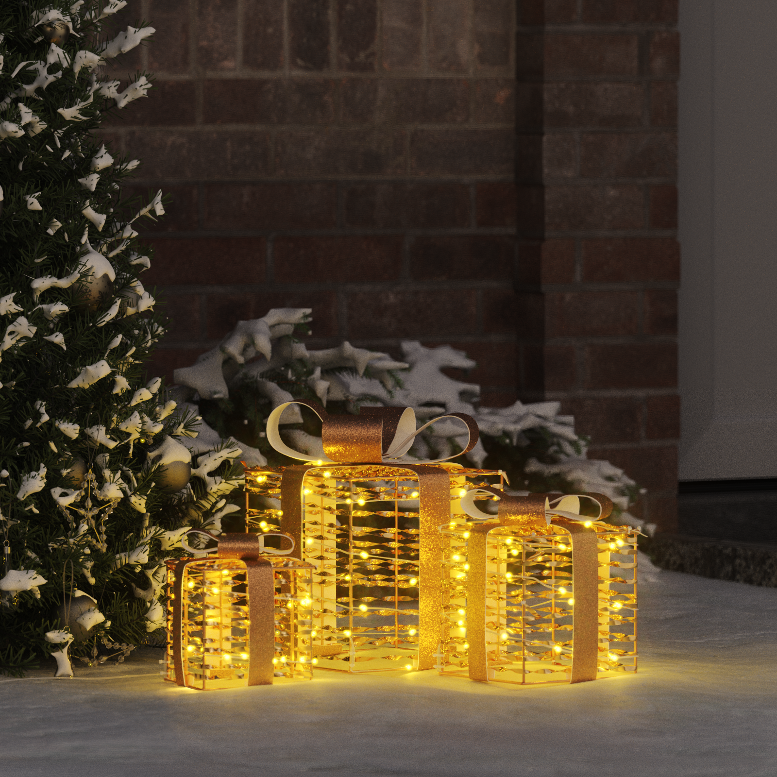 Dāvanu kaste ar 60 LED 3 gab. Silti balta 20 x 20 x 20 cm PET