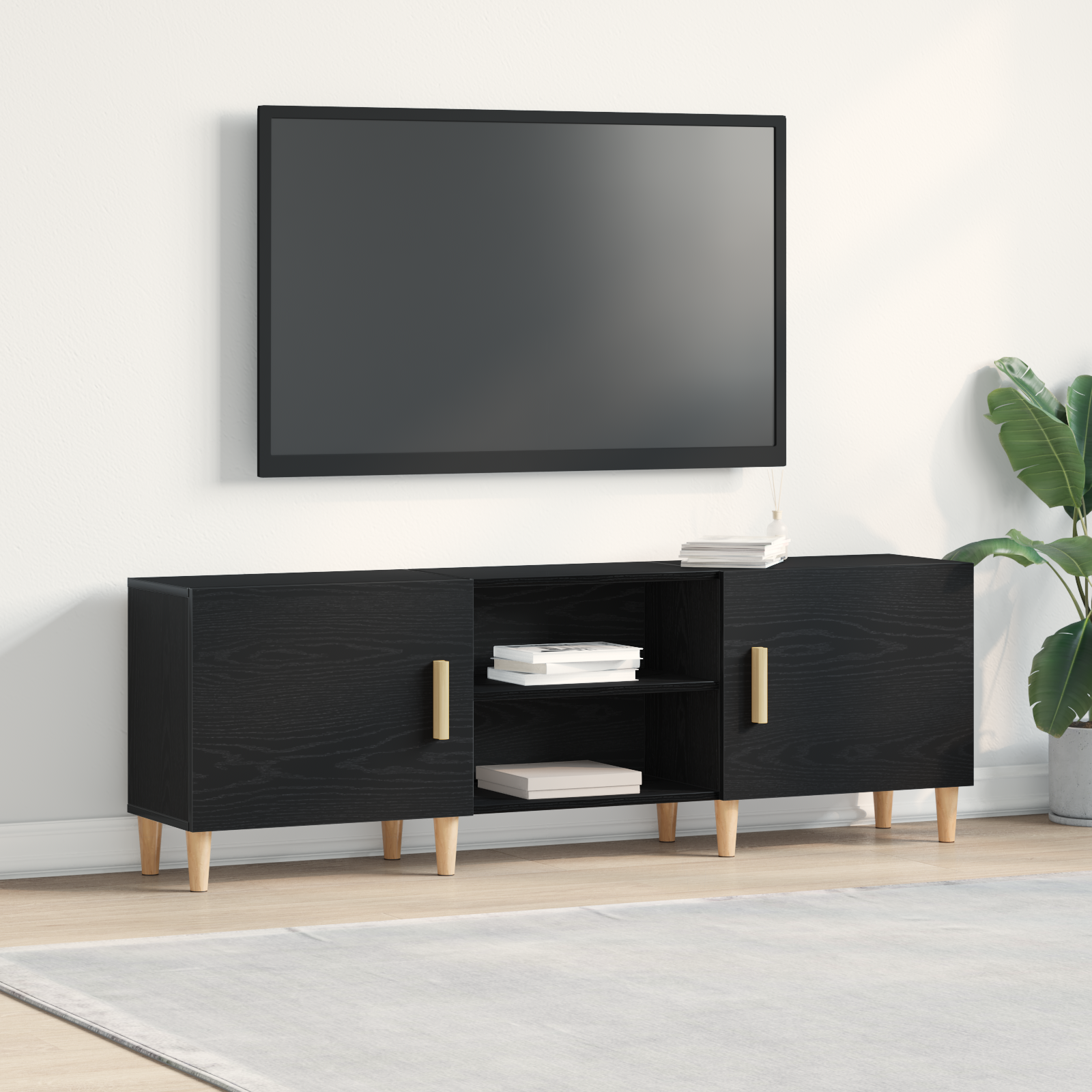 TV kabinetas juoda ąžuolo 150 x 30 x 50 cm Apdirbta mediena
