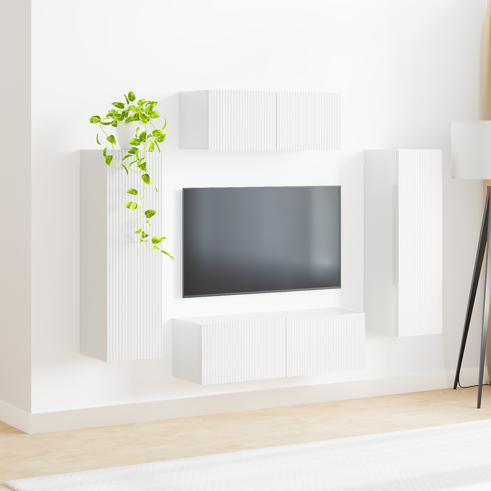 TV spintelių komplektas 3 pcs Aukštai blizganti balta