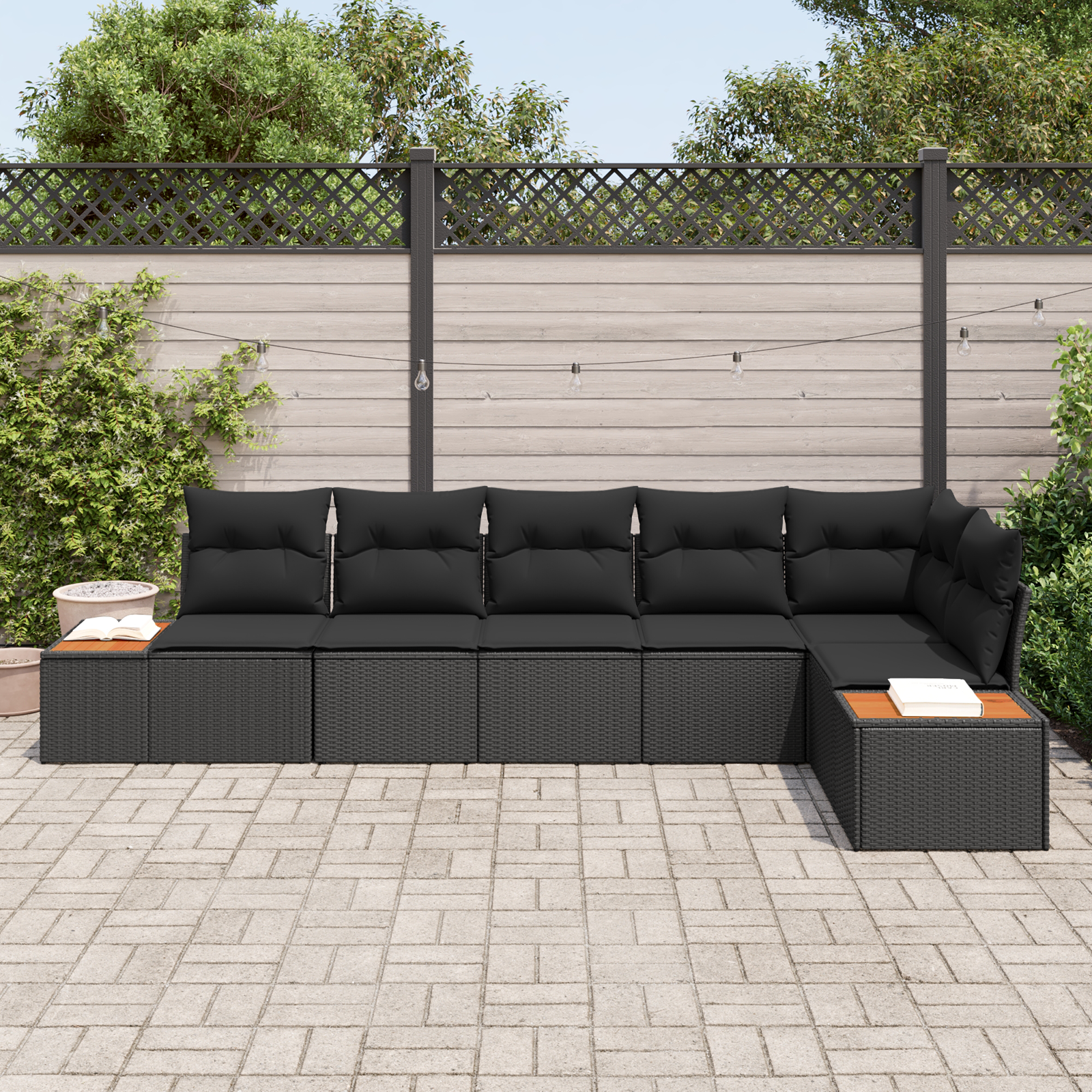 6 dalių sodo sofa rinkinys su pagalvėmis Juoda poli ratanas acacija