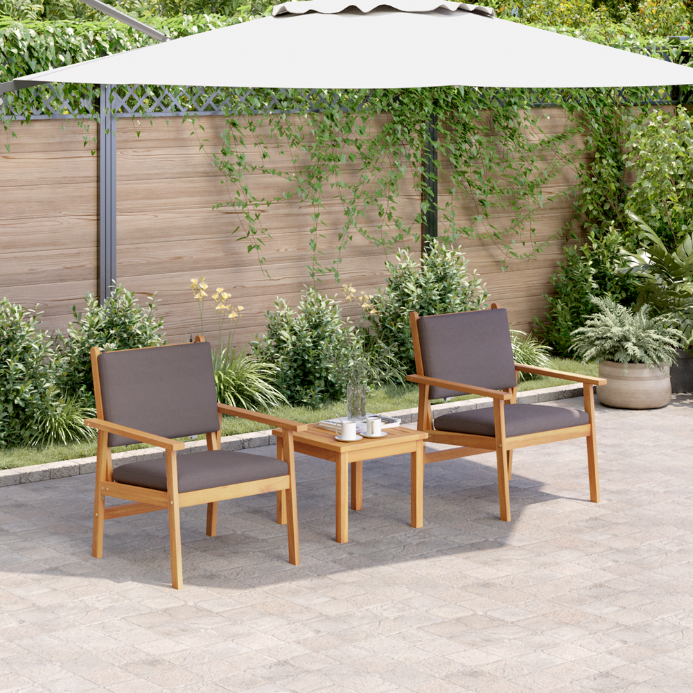 3-Piece Garden Bistro Set with Cushions in Solid Acacia Wood
