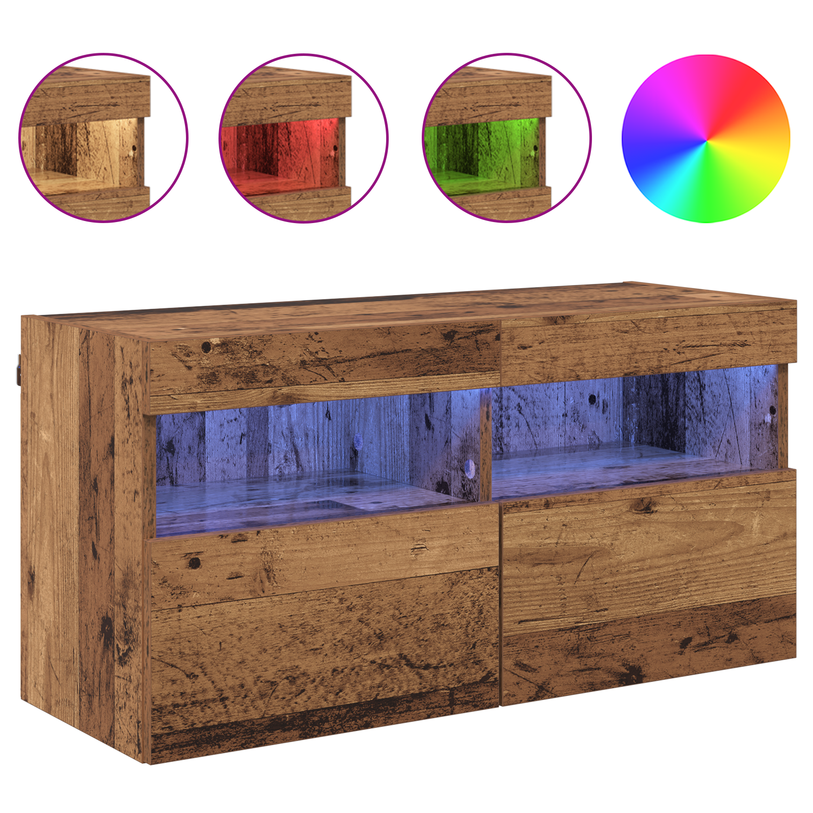 TV sieninė spintelė su LED Senovinis medis 80 x 30 x 40 cm