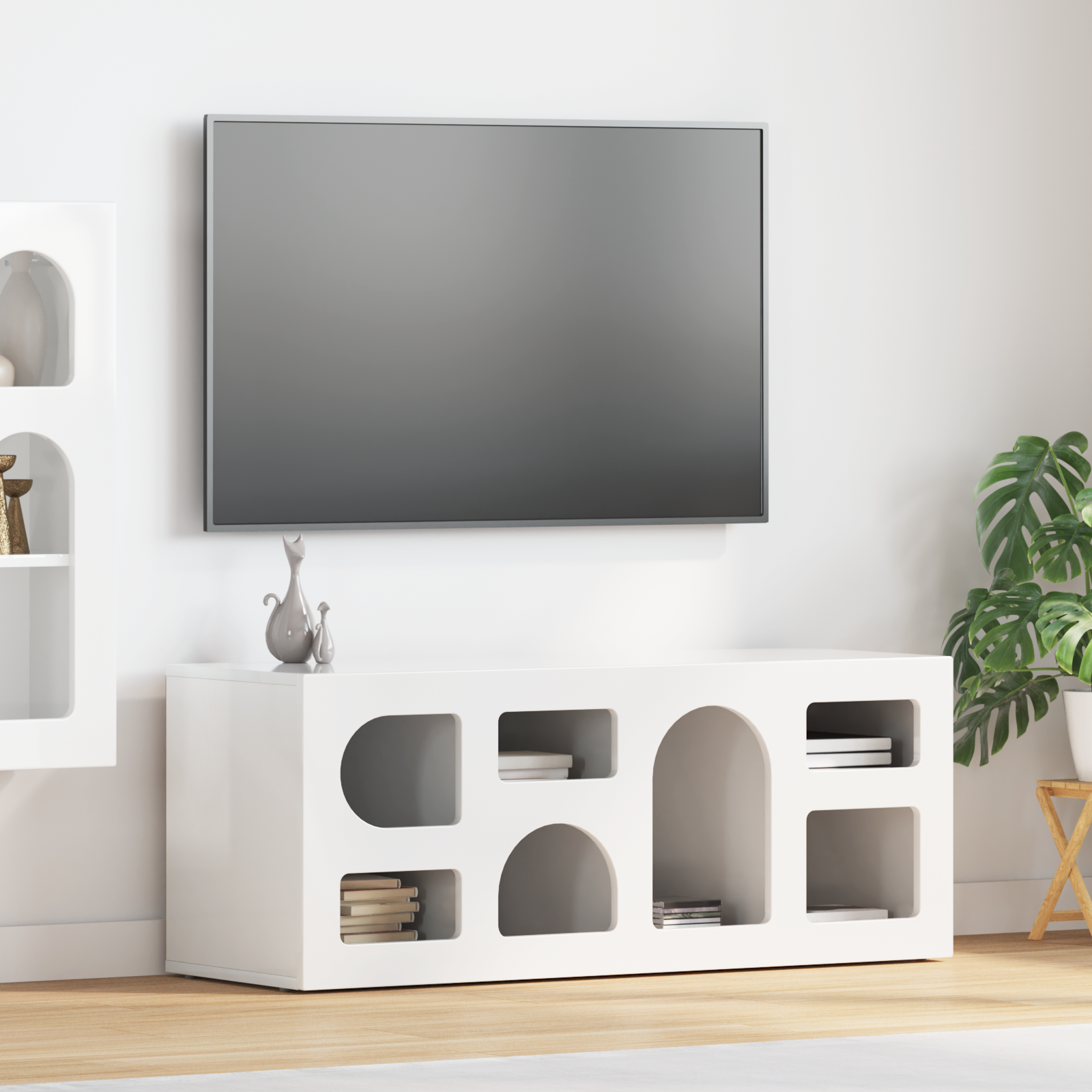 Televizoriaus spintelė Aukštai blizganti balta 100 x 35 x 40 cm