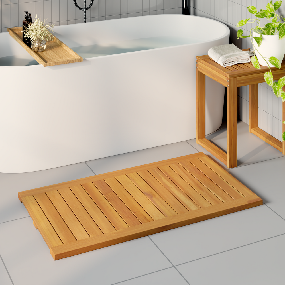 Bath mat Simple Brown 100 x 55 cm Wood