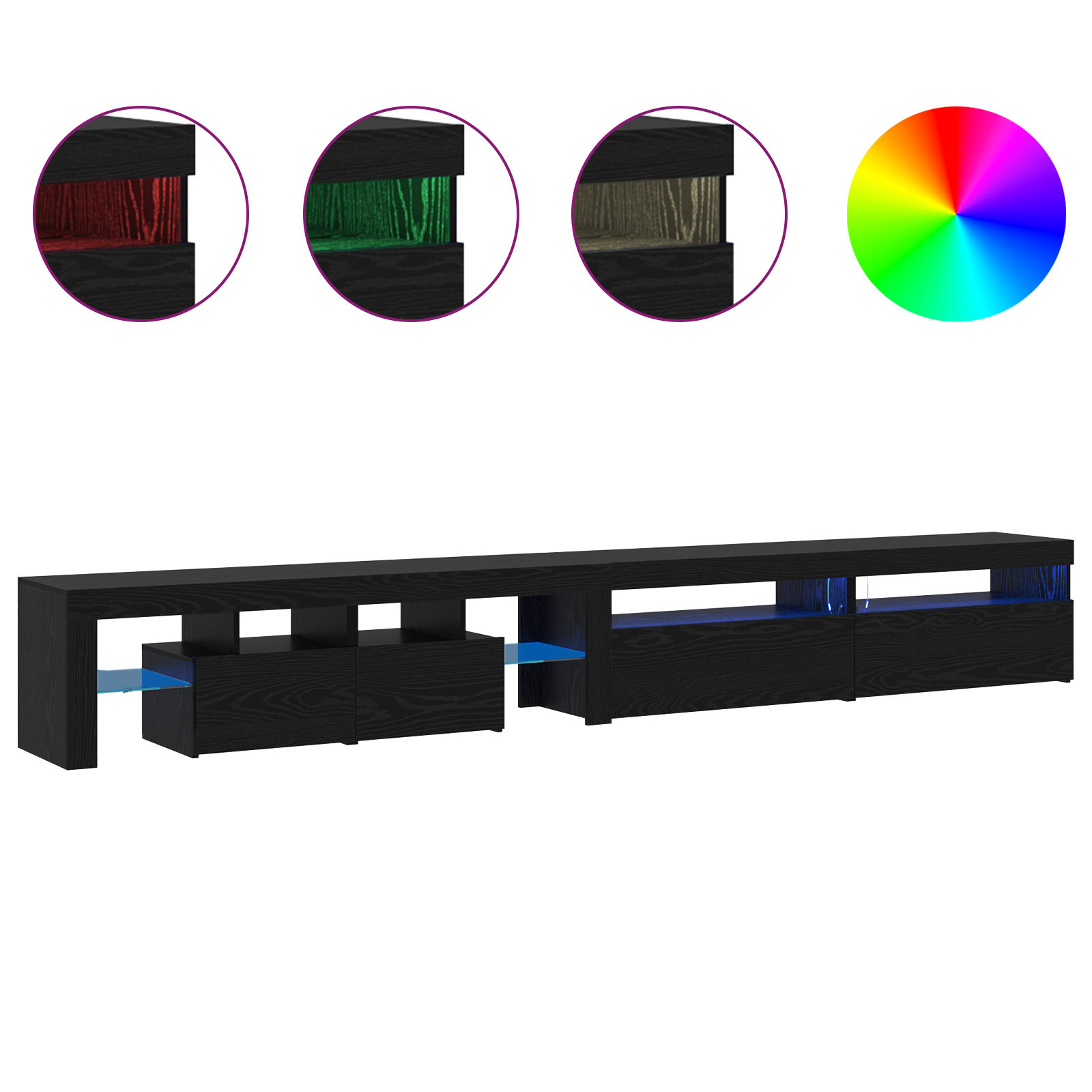 TV Cabinets 3 pcs with LED lights Black oak Recycled wood