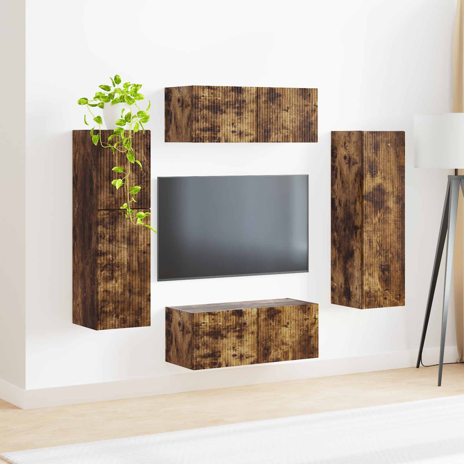 TV spintelių komplektas 4 pcs Rūkyta ąžuolas Apdirbta mediena