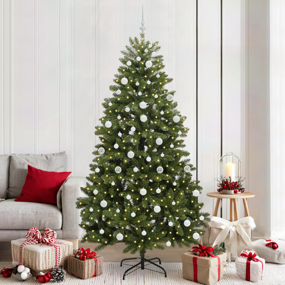 Artificial Christmas Tree with 300 LEDs Green 210 cm PVC and Metal
