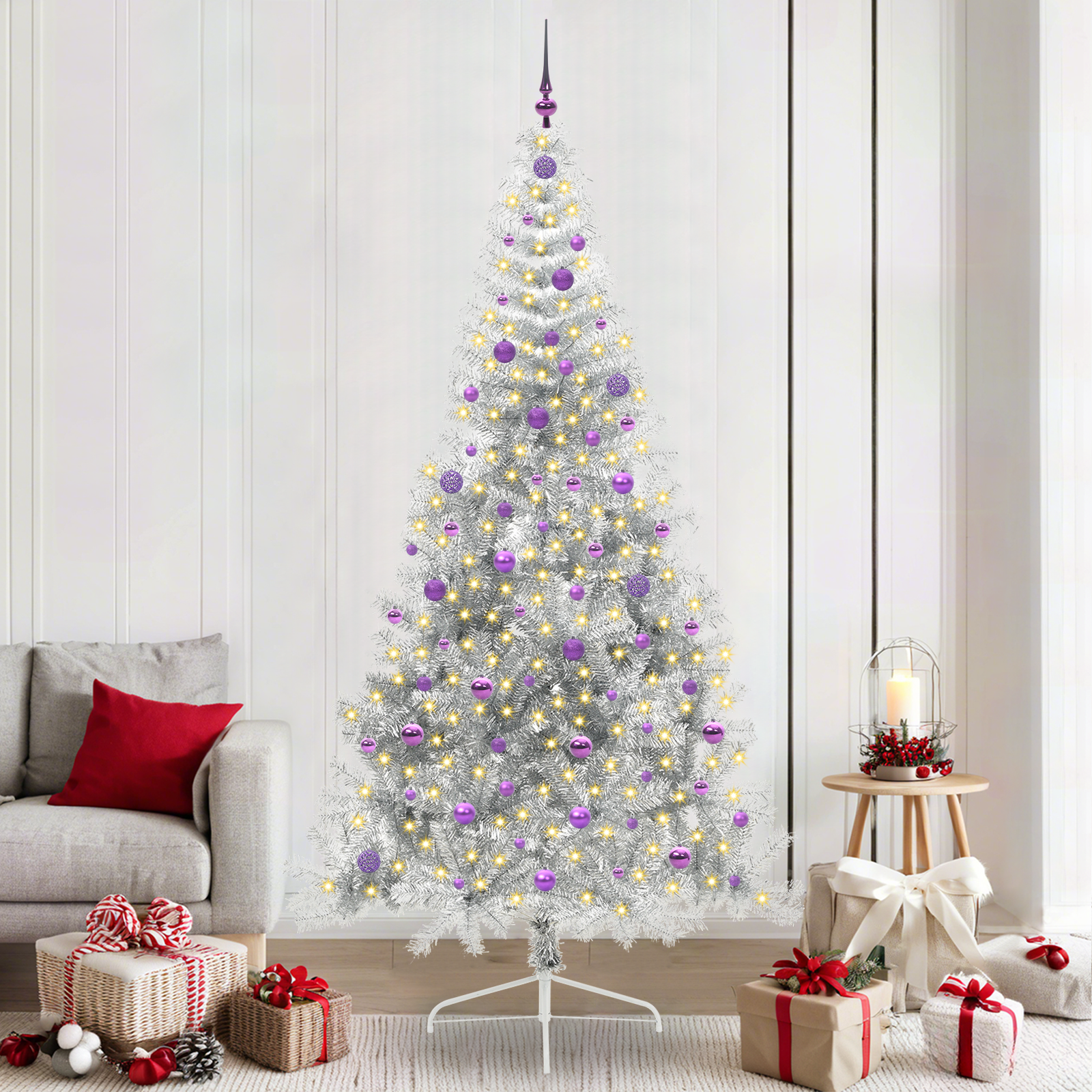 Artificial pre-lit Christmas tree POLAR STAR, with lights, Silver, 240 cm.
