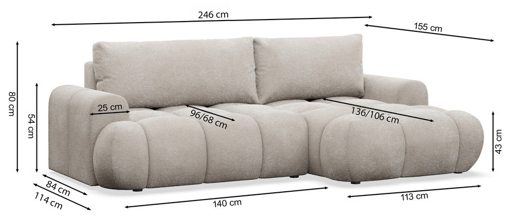 Kampinė sofa TARRA mini, tamsiai smėlinė pliušas