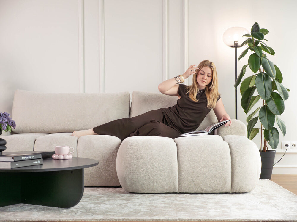 Kampinė sofa TARRA mini, kreminė, dešinė