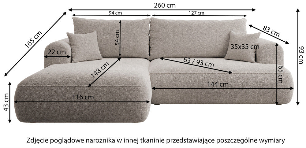 Kampinė sofa CORMAC, pilka, dešinė