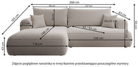 Kampinė sofa CORMAC, pilka, dešinė