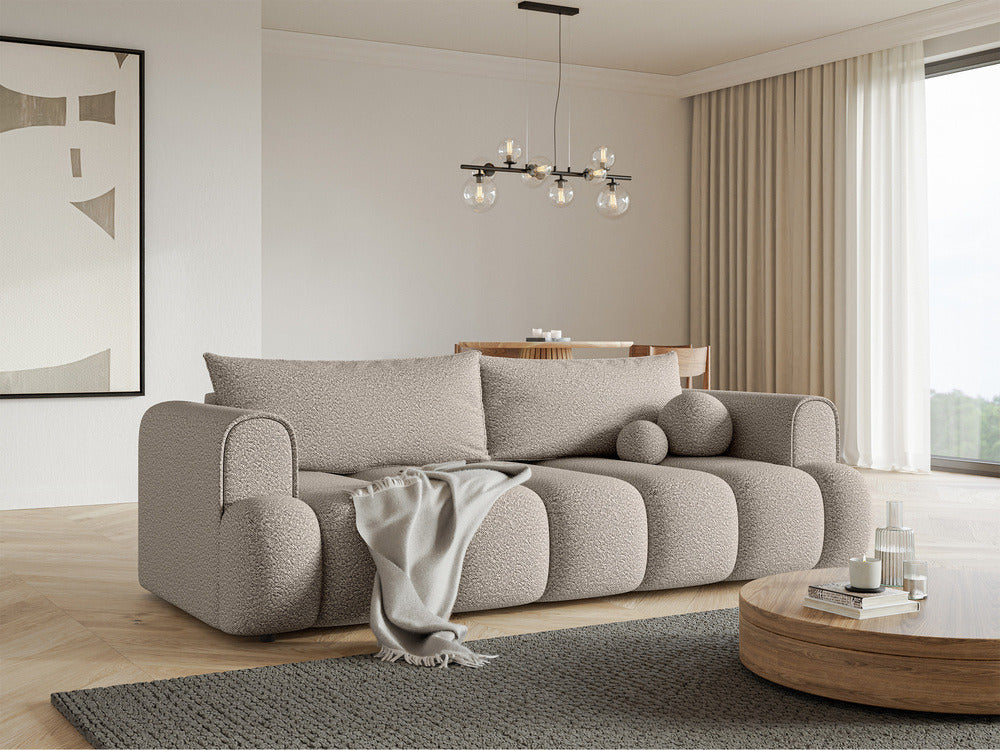Sofa-lova ELIN, šviesiai smėlinė bouclé