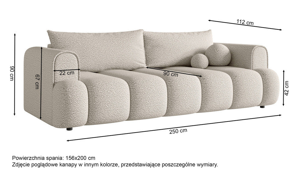 Sofa-lova ELIN, šviesiai smėlinė bouclé
