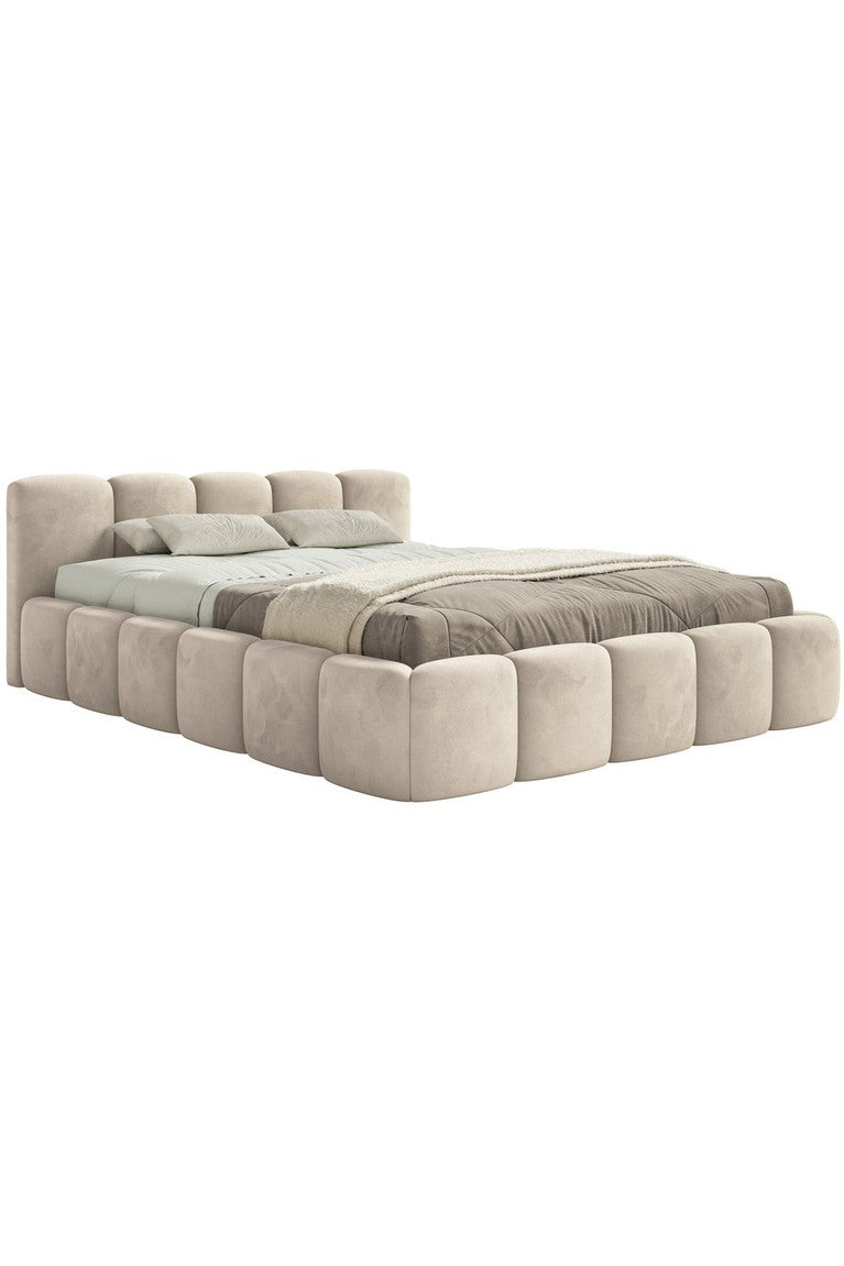 Miegamojo lova SOFTY LOW, šviesi smėlio veliūras
