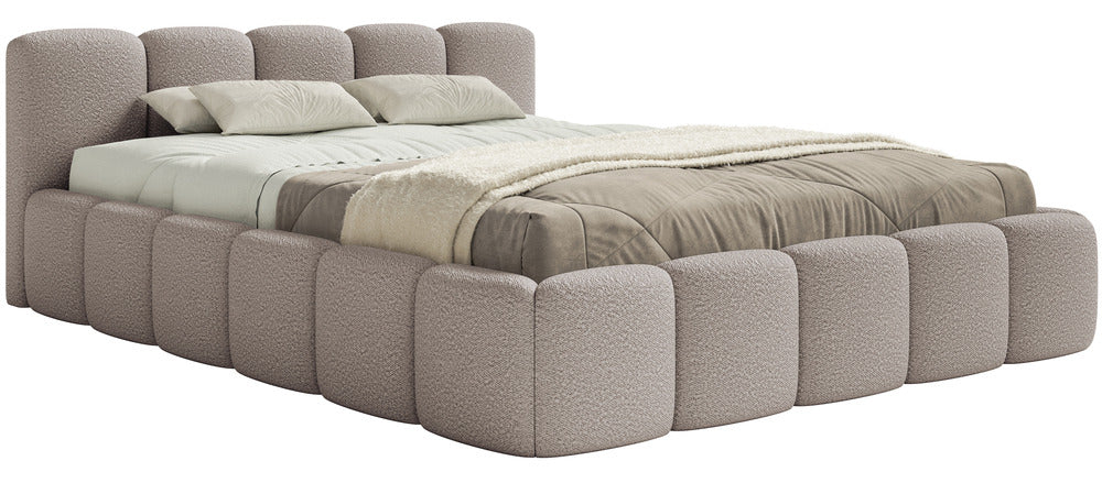 Miegamojo lova SOFTY LOW, pilkai smėlinė boucle