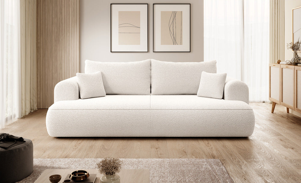 Sofa-lova CORMAC, balta, bouclé