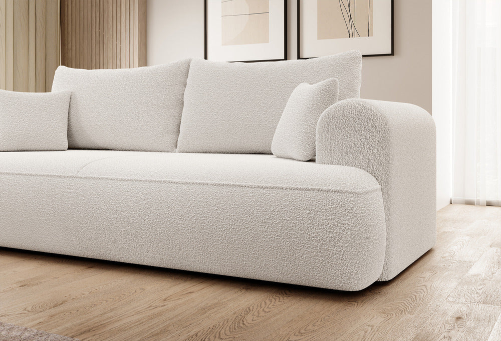 Sofa-lova CORMAC, balta, bouclé