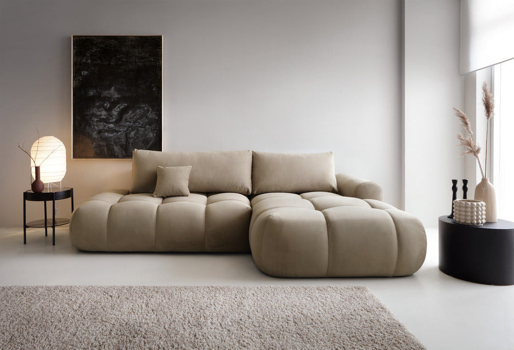 Kampinė sofa TARRA, smėlinis veliūras