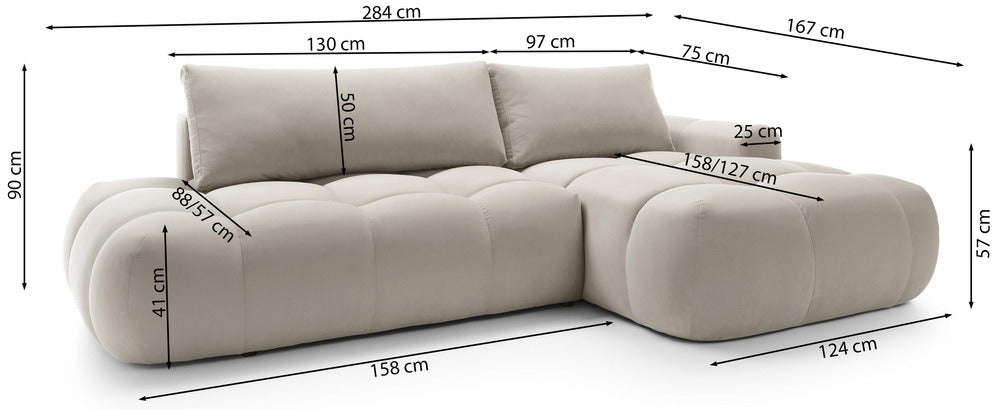 Kampinė sofa TARRA, pilkrusvė, dešinė