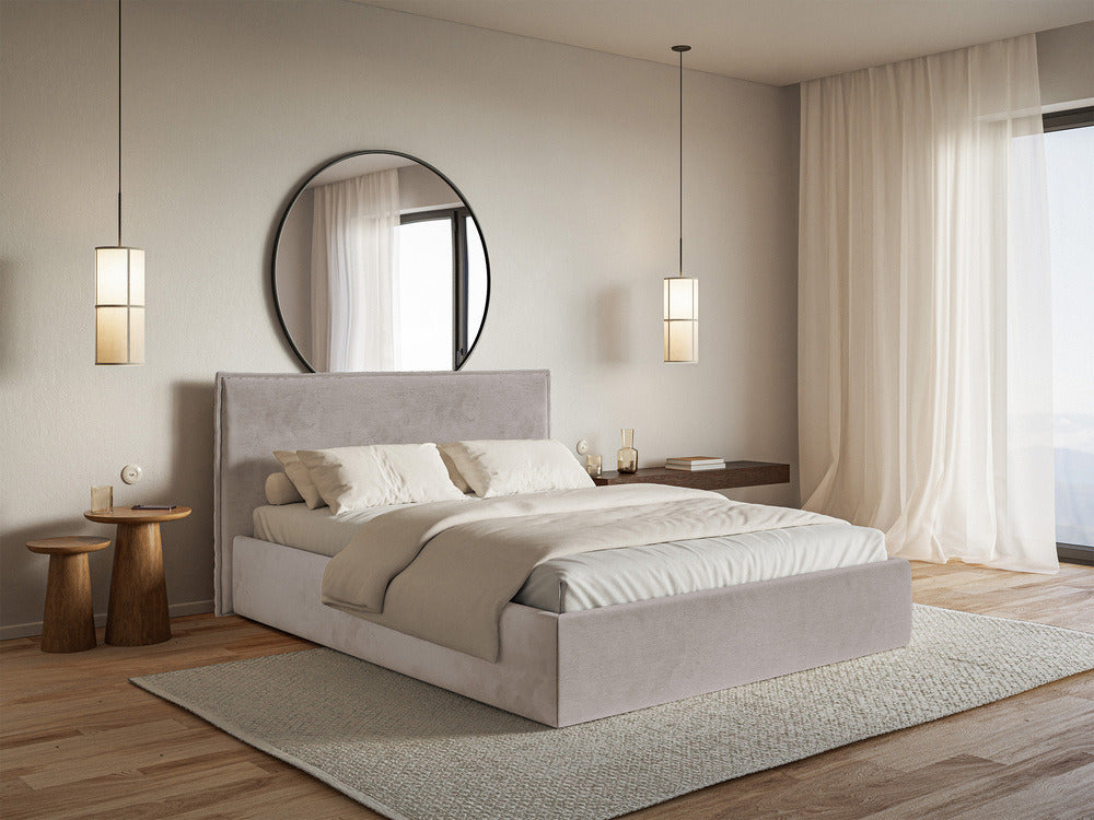 Minkšta lova SOFTIE SLIM, pilkrusvai smėlinis veliūras