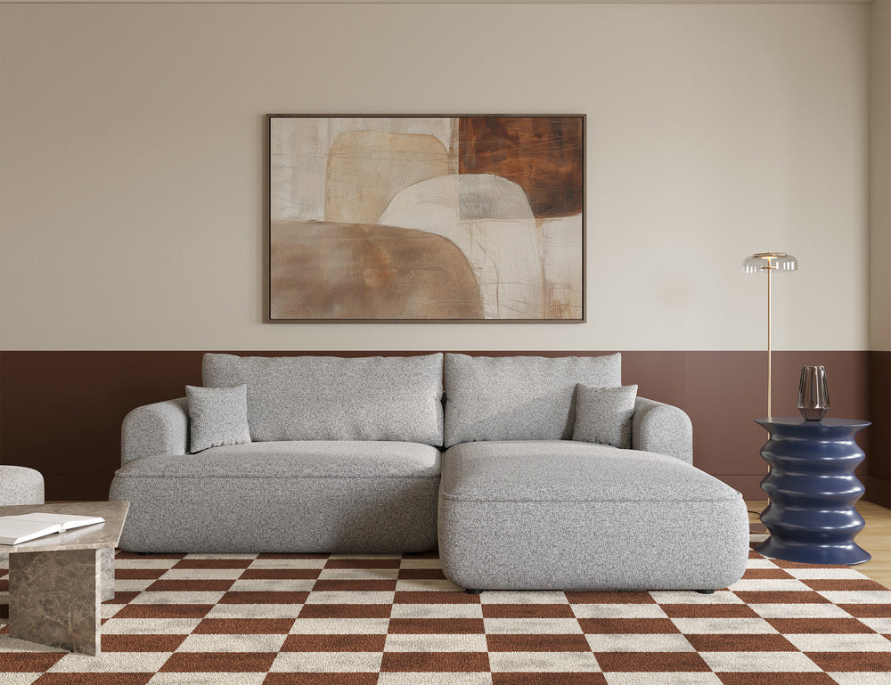 Kampinė sofa CORMAC, šviesiai pilkas pintas audinys