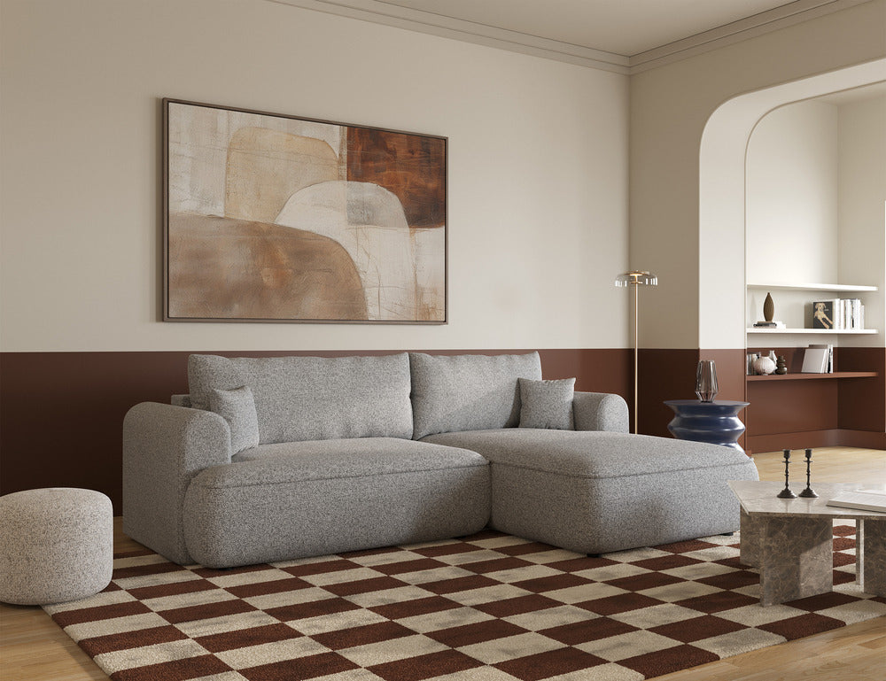 Kampinė sofa CORMAC, šviesiai pilkas pintas audinys