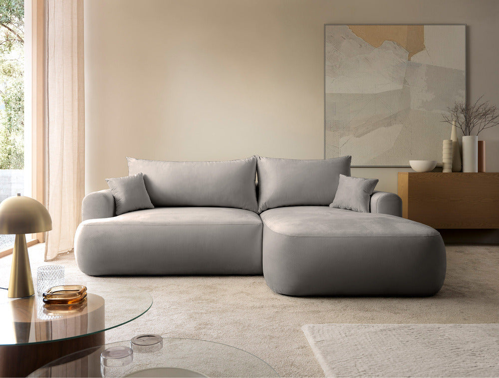 Kampinė sofa CORMAC, šviesiai pilkas veliūras