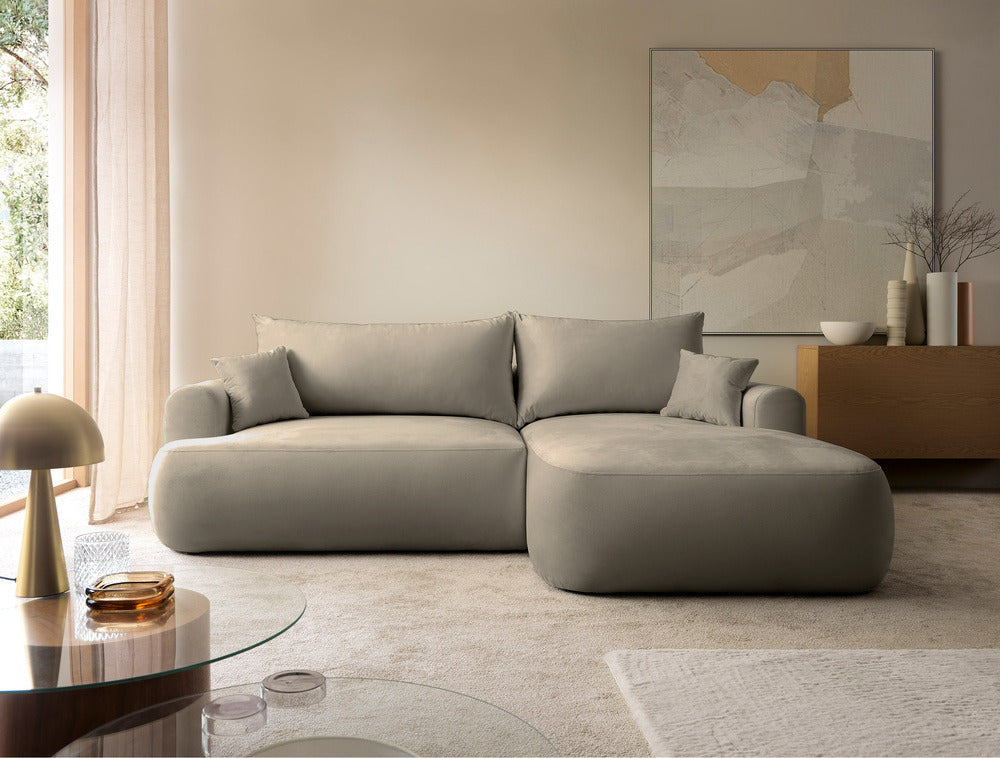 Kampinė sofa CORMAC, pilkai smėlinis veliūras