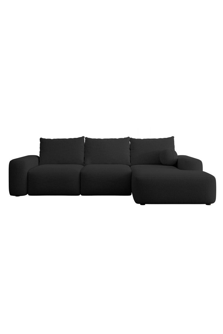 Kampinė sofa LIVA, juoda šenilas, su kamuoliuku, Moly 99