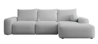 Kampinė sofa LIVA, pilkas šenilas, su kamuoliuku