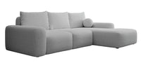 Kampinė sofa LIVA, pilkas šenilas, su kamuoliuku