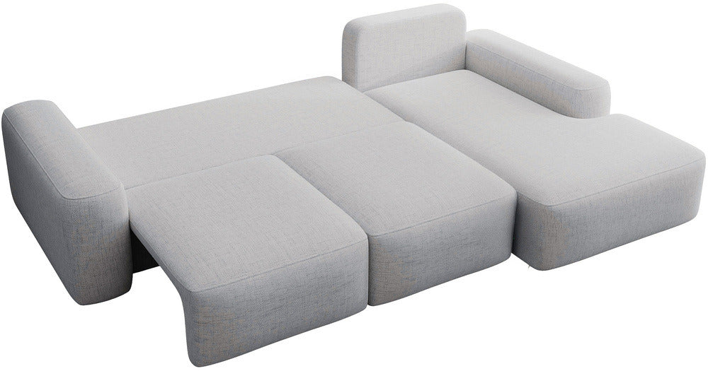 Kampinė sofa LIVA, pilkas šenilas, su kamuoliuku