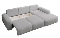 Kampinė sofa LIVA, pilkas šenilas, su kamuoliuku