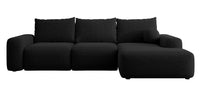 Kampinė sofa LIVA, juoda šenilas, su kamuoliuku