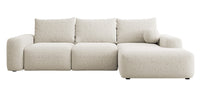 Kampinė sofa LIVA, kreminis šenilas, su kamuoliuku