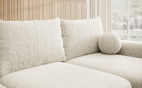 Kampinė sofa LIVA, kreminis šenilas, su kamuoliuku