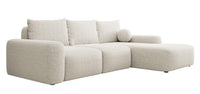 Kampinė sofa LIVA, kreminis šenilas, su kamuoliuku