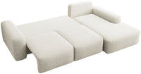 Kampinė sofa LIVA, kreminis šenilas, su kamuoliuku