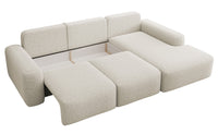 Kampinė sofa LIVA, kreminis šenilas, su kamuoliuku