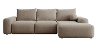 Kampinė sofa LIVA, šviesiai ruda šenilas, su kamuoliuku