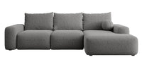 Kampinė sofa LIVA, tamsiai pilkas šenilas, su kamuoliuku