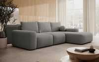 Kampinė sofa LIVA, tamsiai pilkas šenilas, su kamuoliuku