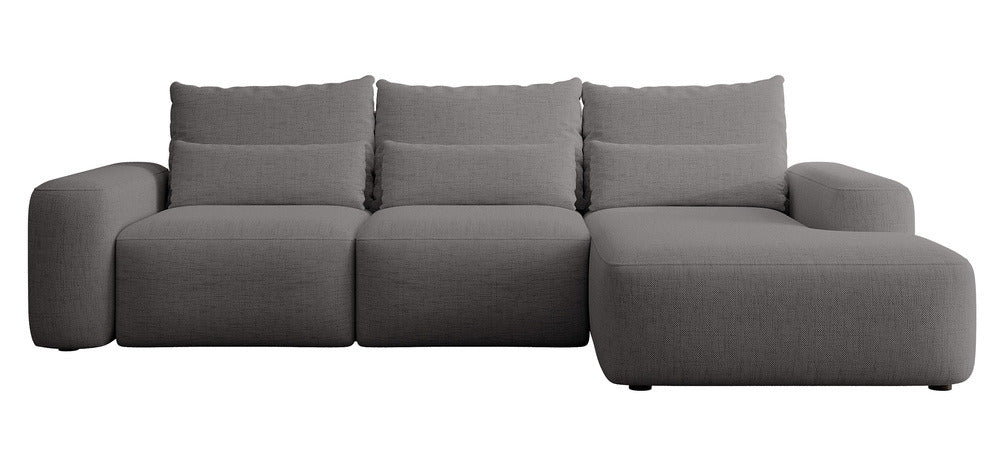 Kampinė sofa LIVA, tamsiai pilkas šenilas, su juosmens pagalvėmis, Moly 85