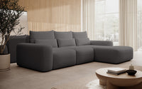 Kampinė sofa LIVA, tamsiai pilkas šenilas, su juosmens pagalvėmis, Moly 85