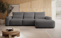 Kampinė sofa LIVA, tamsiai pilkas šenilas, su juosmens pagalvėmis, Moly 85