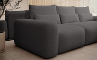 Kampinė sofa LIVA, tamsiai pilkas šenilas, su juosmens pagalvėmis, Moly 85