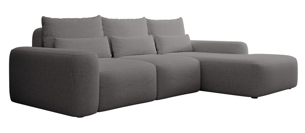 Kampinė sofa LIVA, tamsiai pilkas šenilas, su juosmens pagalvėmis, Moly 85